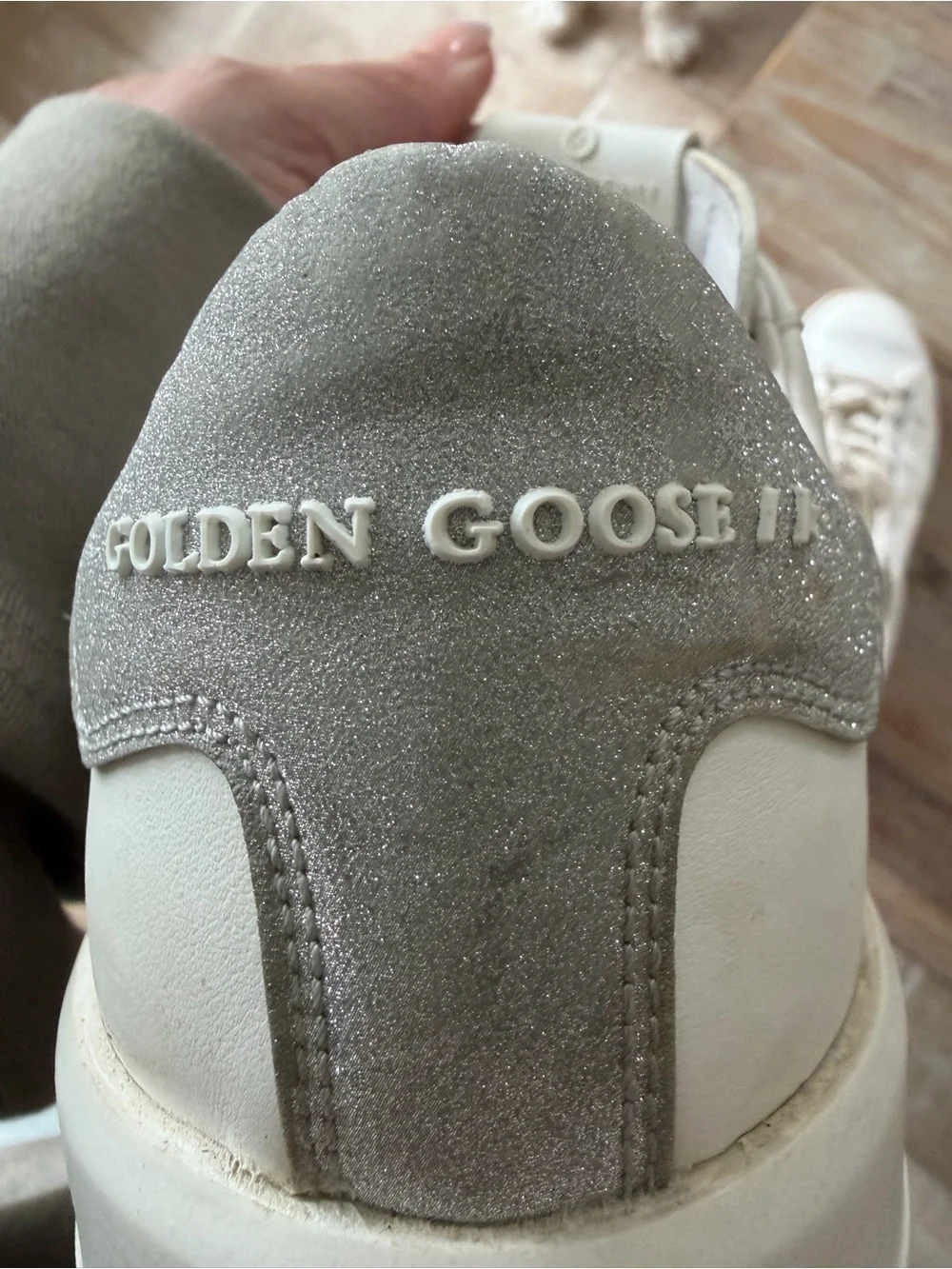 Golden Goose White Leather Platform Sneakers with Silver Heel